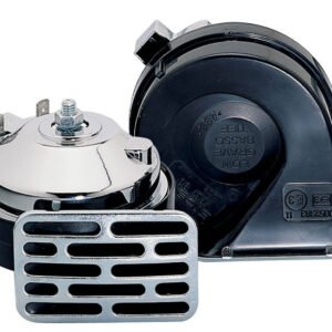 Stebel Electromagnetic Scroll Type 12V Chrome Cap + Silver Grill Double Horn Set in Box TM80/2C 12-CT