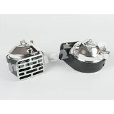 TM80 12V Chrome Cap Black body + Grill Matched Pair Horns
